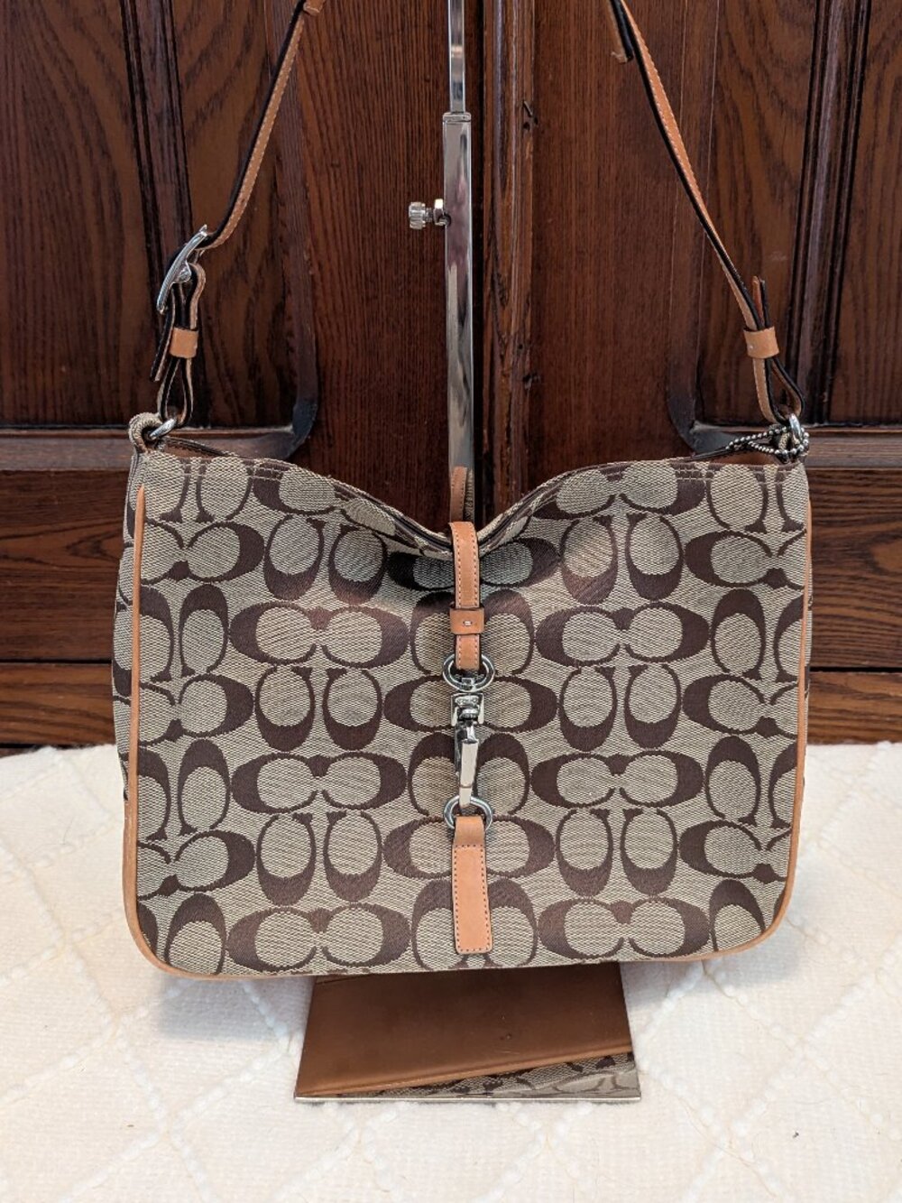 Coach Hampton Signature Hobo Bag 6091 Tan Canvas Leather Y2K Buckle Bag